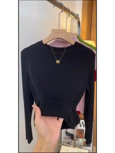 Pure Color Stand-up Collar Long-Sleeved Shoulder Inner Wear T-shirt Female Spring & Fall Western Style Youthful-Looking Silm Slim Looking Plus Size Base Tops