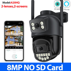 12MP 6K iCsee Wifi Security Camera Outdoor Three Lens Three Screens Surveillance Camera Night Vision Human Detection Tracking