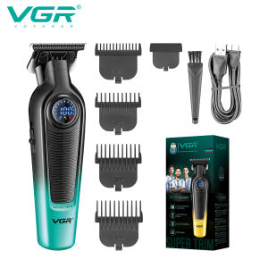 VGR | VGR NEW Mens Electric Hair Clipper Gradient Metal Body Hair Trimmer LED Intelligent Digital Display Home Carving Pusher V-996