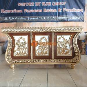 BUFFET BIOLA UKIR KAYU JATI FINISHING MEWAH TV CABINET KLASIK DEKORASI RUANG INTERIOR MURAH TATANING FURNITURES JEPARA