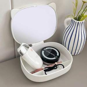 Kotak Lipat Kosmetik + Kaca Cermin Rak Make up Tempat Skincare makeup Stiker Travel Bag