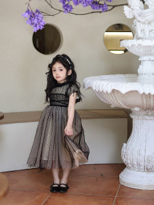 Váy Lưới Kẻ Sọc Đen Thanh Lịch Cho Bé Gái Váy Sinh Nhật Công Chúa Váy Biểu Diễn Đàn Ông Và Thanh Nhạc Váy Cotton Polyester Mùa Hè Cho Bé Gái