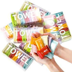 14PCS/Box Disposable Compressed Towel Portable Compressed Towel Travel Hotel Disposable Facial Cleansing Colorful Packaging