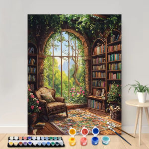 KAYOU | Quiet Library Digital Oil Painting Paint By Numbers Kit Canvas Hand Drawing Picture Home Wall Decor Art Gift for Friend Family