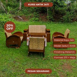 Kursi Tamu teras lawasan model sedan babon kayu jati dan rotan asli
