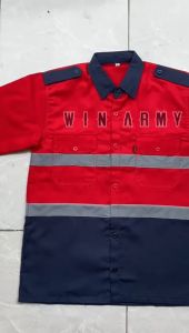 Wearpack Atasan Kerja / Seragam Lapangan Kombinasi Biru Navy Pakai Skotlight 4 cm Terbaru Kemeja Wearpack Atasan Lengan Pendek/ Baju safety