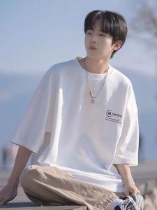 Áo Thun Cotton Tay Ngắn Màu Trắng Cho Nam Mùa Hè Dáng Rộng in Họa Tiết Thường Ngày Chống Khuẩn Phong Cách Mỹ Dành Cho Thanh Thiếu Niên