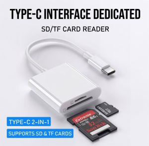 2-in-1 SD/TF Card Reader for IPhone/iPad/Android USB-C & Lightning Portable Memory Adapter OTG Plug & Play