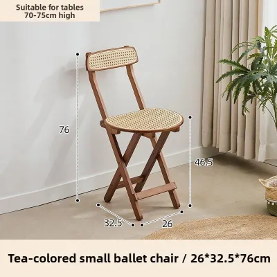 ZHENTAIYUAN | Folding Modern and Simple High Bar Stool Solid Wood Rattan Chair