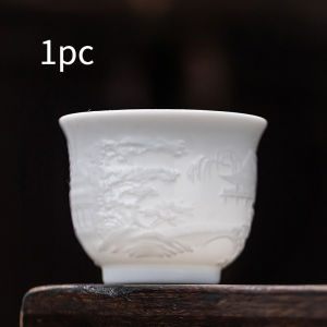 Handmade Tengwangge Pavilion Relief White Porcelain Tea Cup Chinese Gongfu Tea Set Personal Tea Cup Ceramic Gift for Tea Lovers
