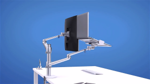 OL-3L Aluminum Height Adjustable Desktop Dual Arm 17-32 inch Monitor Holder+12-17 inch Laptop Holder Stand Full Motion Mount Arm