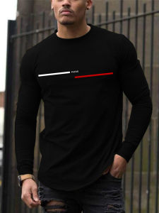 Trendy New Long-Sleeved T-Shirt Mens Long-Sleeved Mens Printed Round Neck T-Shirt Trend Versatile Casual Tops Mens T-Shirt