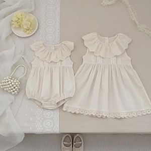 2026 Girls Summer New 2-6Yrs Pure Cotton Sleeveless Lace Collar Baby Girl Dress Children Princess Birthday Sweet Dress