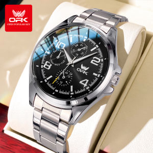 OPK Watch Men Waterproof Original Fashion Minimalist Stainless Steel Watch Band Multi Function Chronograph Luminous Quartz Watch