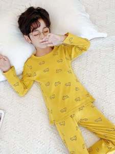 Bộ Đồ Ngủ Cotton Nguyên Chất Cho Trẻ Em Mùa Xuân Thu Mỏng Cho Bé Trai Và Bé Gái Quần Dài Tay Dài Cổ Tròn in Họa Tiết Hoạt Hình