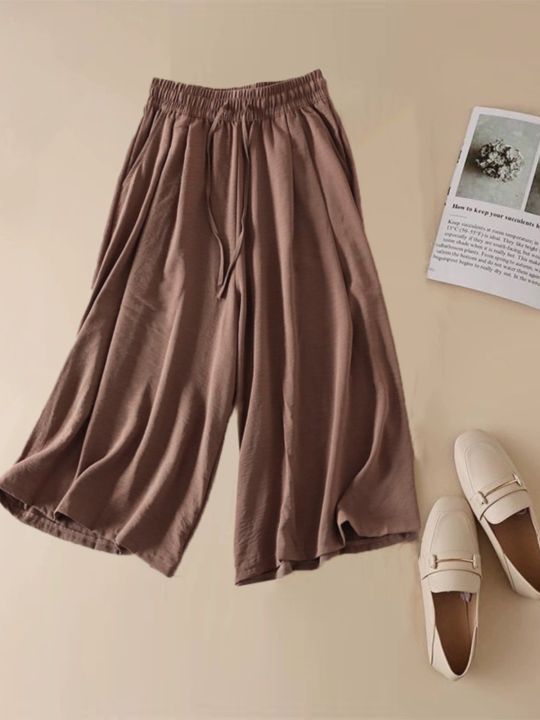 Lightweight%20Ice%20Silk%20Ramie%20High%20Waist%20Straight%20Leg%20Wide%20Leg%20Culottes%20-%20Image%203