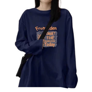 Áo Thun Cotton Dài Tay Cổ Tròn in Họa Tiết Hoạt Hình Cỡ Lớn Cho Nữ Mùa Thu 2024 Áo Thun Cotton Dài Vừa Phải Thường Ngày