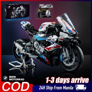 BMW Motorcycle Building Blocks Sets with Nameplate display stand and Motorcycle stand M1000RR 1:5