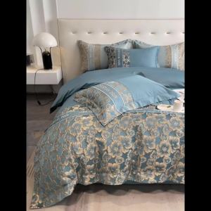 Bộ đồ giường sang trọng mới phong cách châu Âu bốn món cao cấp không cotton dày chải có thêu vỏ chăn cao cấp