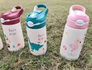 (READY STOCK)Stainless Steel Thermal Flask Kid Straw Bottle Thermos Vacuum Bottle 400ml Kanak Air Botol