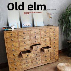 Old Elm Traditional Chinese Medicine Cabinet Solid Wood Weathering Old Door Panel Paint-Free Traditional Chinese Medicine Prescription Counter Dispensing Table Classical Medicine Showcase