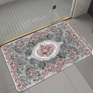 VIKAMA European retro printed bathroom floor mat bathroom shower room absorbent anti slip foot mat home decoration