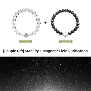 Couple Matching Smile Design Natural White Crystal S925 Silver Bracelet