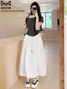Miiow | High Waist Lantern A-Line Skirt Womens Summer New Style Drapey Midi Skirt Cake Skirt Cotton Blend Fabric Midi Length Skirt