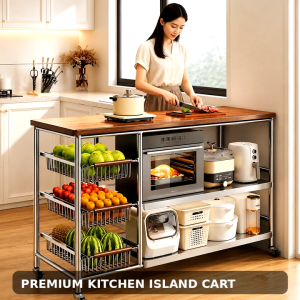 COHF Stainless Steel Kitchen Storage Rack with Wooden Top Multi Layer Organizer Shelf for Microwave Oven Appliances and Food Storage