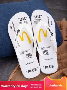 Trendy Mens Thong Slippers Outdoor Wearable Summer New Style Beach Sandals Couple Matching Flat Heel PVC Material Youth Suitable