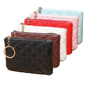 Black PU Mini Coin Wallet Classic Diamond-checkered Zipper Key Bag Money Pocket Purse Women Small Card Holder Coin Purse 6 Color