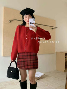 2024 New Autumn Winter Red New Year Christmas Womens Korean Style Lazy Sweater Cardigan Coat High-End Feel Loose Fit Knitted