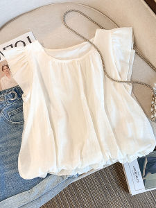 Summer New Style French Elegance Small Flying Sleeve Shirt Womens Thin Loose Slimming Young Doll Top Short Length Blouse