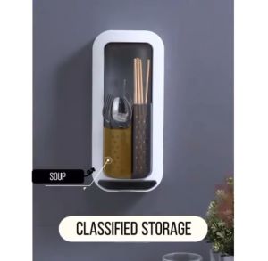 Wall-mounted Cutlery Tableware Organizer Rotatable Waterproof Knife Fork Spoon Chopsticks Toothbrush Storage Rack Box Holder