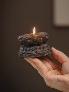 Retro Lotus Candlestick Small Ornament Handcrafts Mid-Century Modern Zen Style round Candle Tray Base Vintage Aesthetic