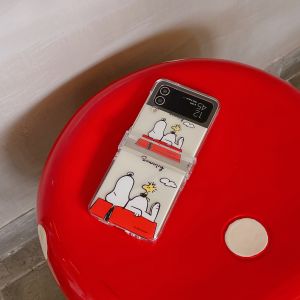 Cartoon Snoopy Halterneck Rope Handle for Samsung Zflip6 Phone Case Transparent Foldable Screen Galaxy Zflip5 Drop-Resistant W24flip Protective Case Zflip4 Hinge All-Inclusive Hard Case