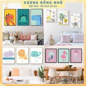 Tranh canvas treo tường chủ đề đáng yêu decor phòng ngủ cho bé - Tranh canvas trang trí phòng bé bộ 3 bức tặng kèm đinh