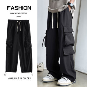Summer Thin Workwear Long Pants for Boys 15 Years Old Students Trendy Casual Sports Pants Ice Silk Mens Fashion Trousers