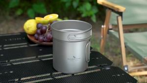 Boundless Voyage | Boundless Voyage Titanium Pot Pan Set with Folding Handles Camping Cookware Outdoor Mess Kit Ti2053C