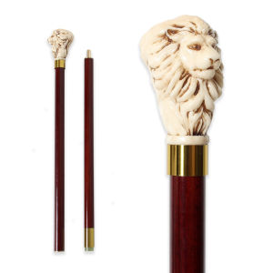 Classic Vintage Resin Lion Handle Walking Cane Red Wood Stick Decorative Men And Women Walking Stick