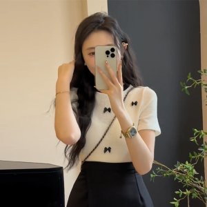 Fashionable Knitted Base Shirt Womens Beautiful Set Stylish Summer New Arrival Polyester Short Sleeve round Neck Top Bottom