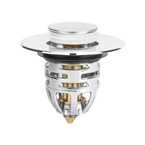 Suomi Universal Bathroom Sink Drain Stopper Brass Pop-Up Sink Drain Filter(Silver)