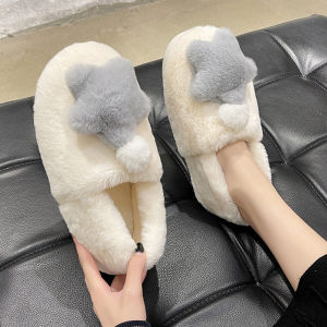 Korean Style Cartoon Star Winter Slippers Womens Outdoor Fashion Home Popular New Autumn Winter Indoor Fluffy Slippers