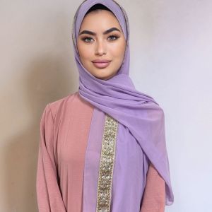 Jifang Women Embroidery Gold Sequins Plain Bubble Chiffon Shawl Pashmina Muslim Hijabs Shawls PW91