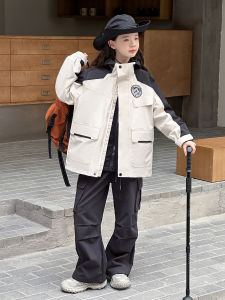 MPW | เสื้อแจ็คเก็ตกันลมสำหรับเด็กผู้หญิง ฤดูใบไม้ผลิและฤดูใบไม้ร่วง ชุดสองชิ้น ทันสมัย ​​สีสันสดใส ทนทานต่อฝน วัสดุอื่นๆ