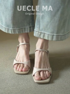 MASHUJIA | Comfortable Sheepskin French Sandals Strap Mid-Heel