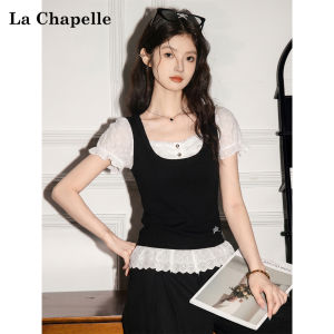 La Chapelle | Lace Splicing Pseudo Two-Piece Short Sleeve T-Shirt