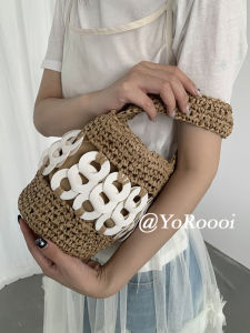 YoRoooi Handcrafted Woven Color Block Bucket Shape Shoulder Crossbody Bag Casual Simple Style Soft PU Leather Womens Bag