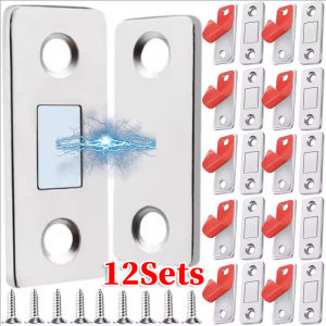 12Sets Strong Magnetic Cabinet Catches / Ultra-Thin Magnetic Door Catch Patch with Screws / Adhesive Drawer Magnet Door Lock / for Sliding Doors Cupboard Doors