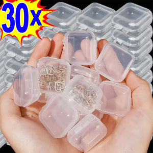 30Pcs Mini Square Storage Box Transparent Plastic Box Small Case for Pill Jewelry Earplug Beads Storage Container